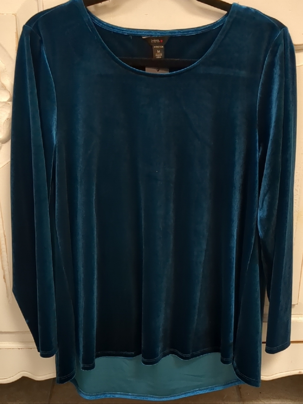intro. Teal Velvet Long Sleeve Top